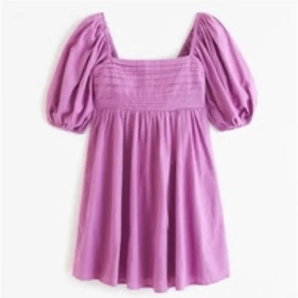 Abercrombie & Fitch Emerson Poplin Puff Sleeve Mini Dress | Fuchsia | Purple - Picture 2 of 5